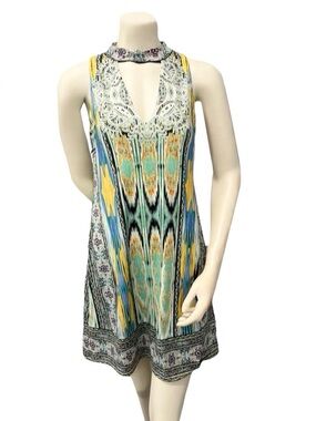 Hale Bob Dress XS Sleeveless Boho Print Keyhole Neckline Multicolor Lined